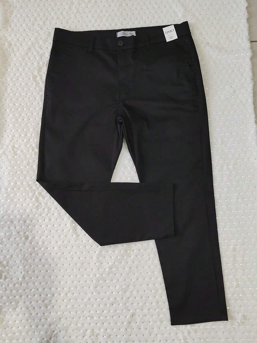 Men's Slim Fit Twill Pants With Elastane Knife Pocket BLUS SIZE - 黑色 - 查看 1
