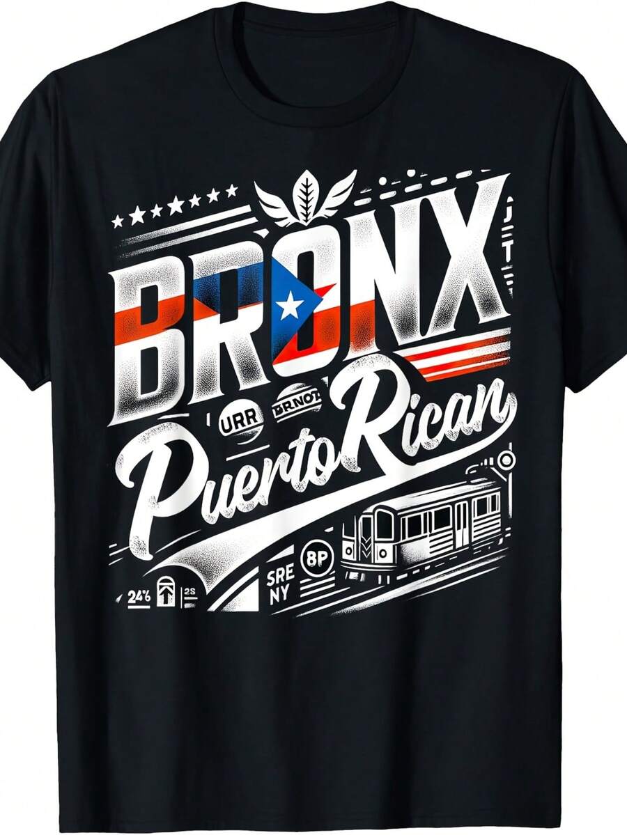 Camiseta de Orgullo Puertorriqueño del Bronx 100% Algodón - Transpirable y Suave, Manga Corta, Cuello Redondo, Camiseta con Estampado de Dibujos Animados para Hombres| Lavable a máquina - Negro - Ver 1