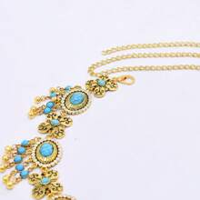 1 pièce Best-seller Chaîne de taille en fausse turquoise, bijou de corps sexy à cristaux multicouches avec gland, style vintage