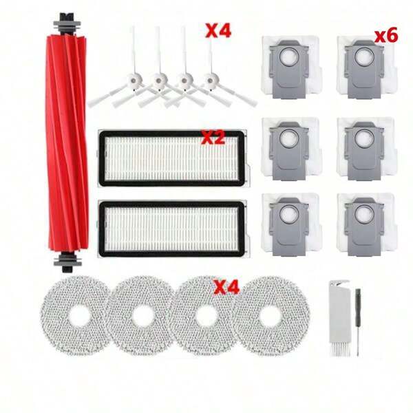 Adequado para Aspirador de Pó Robótico Roborock Q Revo S, Revo Pro, Orevo Plus. Inclui: Escova Lateral Principal, Filtro HEPA, Almofada de Esfregão, Sacos de Poeira, Acessórios. Inclui: Escova de Rolo, Escova Lateral, Filtros, Panos, Sacos de Pó, Escova de Limpeza, Chave de Fenda