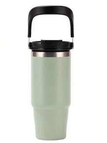 1 件 20/30 盎司不锈钢玻璃杯，带盖和手柄 - 双层隔热，可保温/保冷咖啡杯，防漏，真空隔热，户外容量大