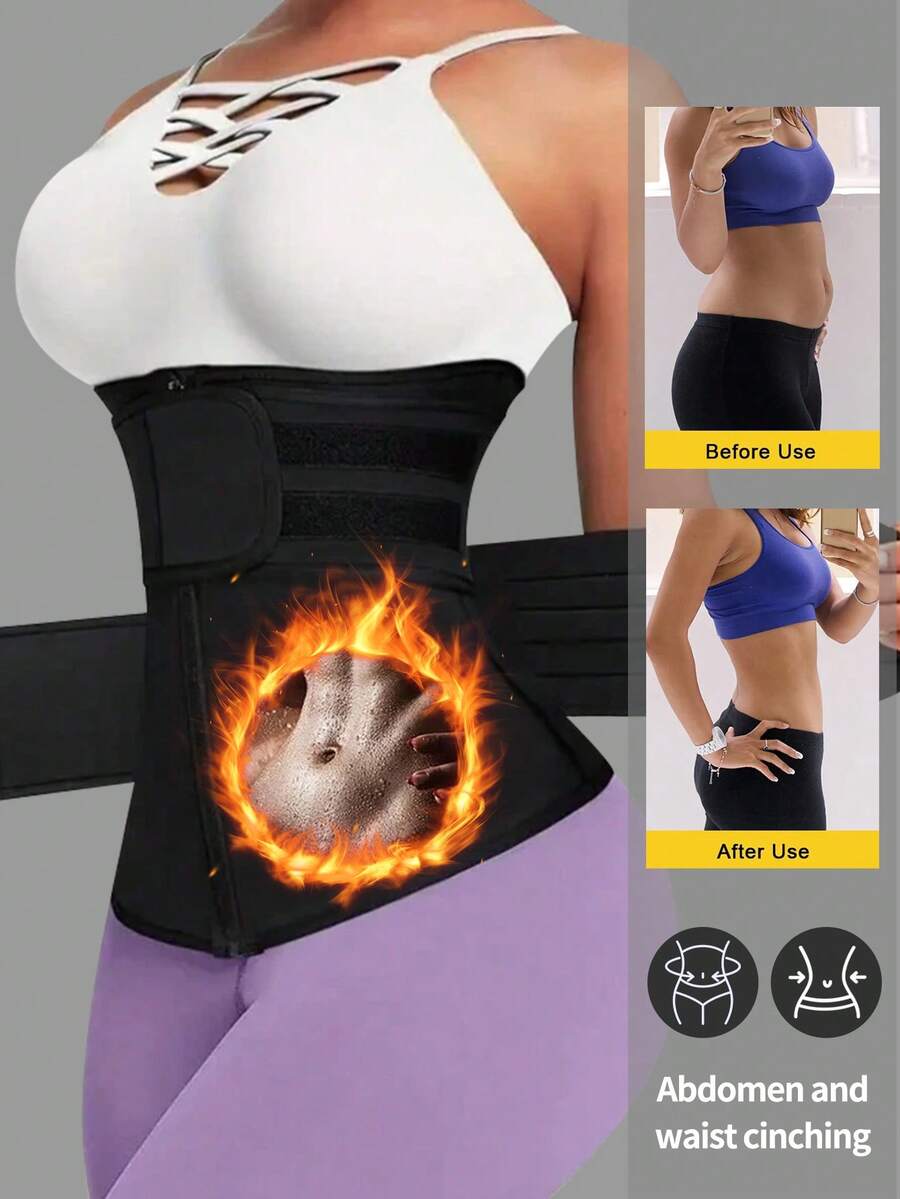 1pc Women Waist Trainer, Waist Belt, Sauna Sweat Waist Cincher, Workout Waist Trimmer For Sports & Fitness, Slimming Waist Band Exercise Waist Belt Suitable For Workout Home Sports And Walk - Black - View 1