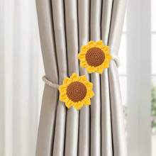 Pacote com 2 prendedores de cortina de girassol sem perfuração, fivelas de cortina modernas e simples, prendedores de cortina para quarto, sala de estar, decoração de casa