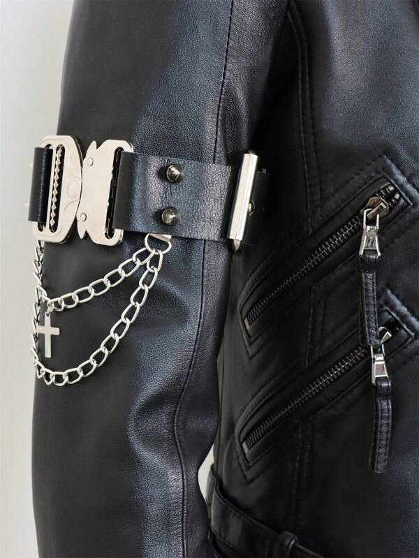 Brazalete de PU estilo gótico fresco, hip-hop, con decoración de hebilla y borla para hombre, accesorio de decoración de brazo para fiestas, festivales de música y moda