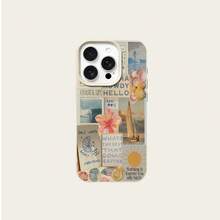 1 pieza Funda de teléfono de material TPU con patrón de collage artístico de árbol de coco de verano, compatible con iPhone/teléfonos - Blanco - Ver 4