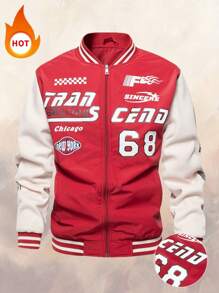 男士休闲赛车印花拉链夹克、运动风衣、时尚棒球夹克 - 紅色 - 查看 7