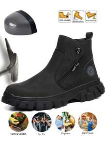 Schwarze Stahl-Kappe Sicherheitsschuhe für Herren aus Microfaser Leder, rutschfest, leicht, Arbeitsschuhe für Mechaniker, wasserdicht, Sicherheitstrainer, Herstellung, Lagerhallen, bequem, Fabrik, Outdoor, Stahl-Kappe Arbeitsschuhe, Industrie, Kletterschuhe, Automobilmechaniker, Geschenk zum Vatertag