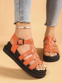 Women's Flat Sandals, New Black Thick Sole Roman Style Sandals, Non-Slip Versatile Fashion Sandals, Casual Summer Beach Shoes