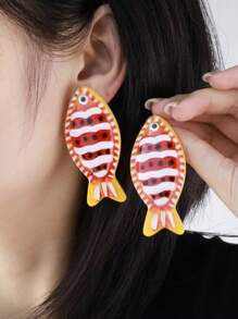1 Paar einfache, modische Ohrringe aus der Meerestrilogie, Metall Luxus Anhänger (Fisch, Krake, Qualle), Bohemien Beach Resort Stil, elegante Ohrstecker