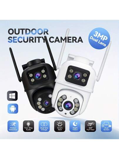 Closeli Dual Lens Wireless Security Camera 2.4GHz, IPX5, AI Motion Tracking, Night Vision, Two Way Audio, Alarm, Rotation/Tilt, Video Surveillance, CCTV Monitor, Supports SD Card/Cloud Storage (Cloud Requires Payment), Home Business view 2