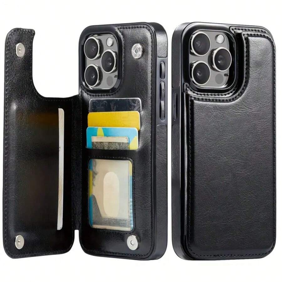 Compatible With IPhone 16e, 16, 15, 14 Plus, 13, 12, 11 Pro Max Wallet Phone Case – Features Card Holder, Kickstand Slot, Dual Magnetic Clasp, And Durable Protective Cover. The Perfect Gift For Friends, Family, Or Yourself. - 黑色 - 查看 1