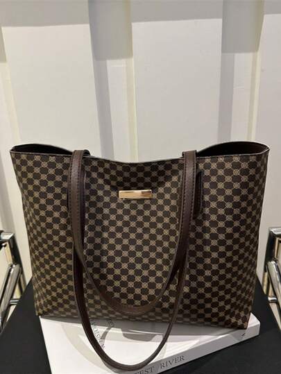 Vintage Letter Print One Shoulder Handbag, Large Capacity Tote Bag, Underarm Bag Essential For Commuting, Fashion Large Capacity Women Handbag, Mother's Day Gift