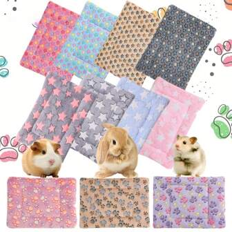 APPKER 可爱的双面小型宠物床垫 - 可洗毛绒笼垫，适用于兔子、仓鼠、豚鼠和松鼠，耐用且装饰性地毯，带有俏皮的星星和爪印设计，柔软的涤纶材料，多种颜色可选