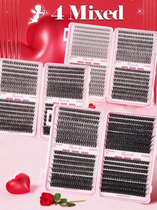 640Pcs D Roll Large Capacity, Large Capacity Eyelash Book, Eyelash Extension Kit 10D+20D+30D+40D +50D+60D+80D/50D+60D+80D+100D Natural Eye Makeup, False Eyelashes 10-16Mix Waterproof Chemical Fiber Mink Hair, 3D Single Eyelash Bundle, Easy To Carry, Reusable, Suitable For Daily Going Out, Holidays, Daily Makeup, Cosplay Eyelashes, Full Makeup And Daily Wear