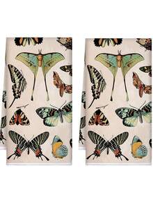 2 Pcs Wildflower Kitchen Towels, 16x24 Inch Vintage Hand Towels Absorbent Plant Floral Dish Towels, Farmhouse Kitchen Bathroom Decorations - 蝴蝶2 - 查看 1