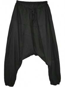 Men's Drawstring  Hippie Harem Pants Loose Drop Crotch Trousers-2025 - Đen thuần khiết - Xem 9