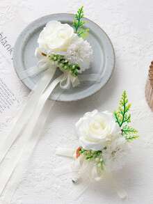 1PC Men's Boutonniere Handmade Satin Rose Corsage Flower Bridegroom Boutonniere Wedding Prim Party Homecoming. Valentine's Day Accessories - Multicolor - View 11