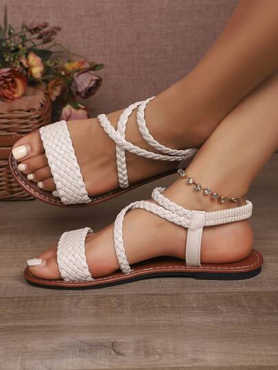 Bohemian Woven Flat Sandals, Women's Casual Flat Sandals, New Summer Outdoor/Beach/Holiday Wear, Flat Roman Sandals