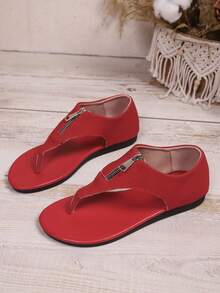 Sandales plates rétro bohémiennes grande taille pour femmes, sandales romaines d'été polyvalentes décontractées pour la plage, les vacances, les robes, nouvelle arrivée 2025 - Rouge - Voir 2