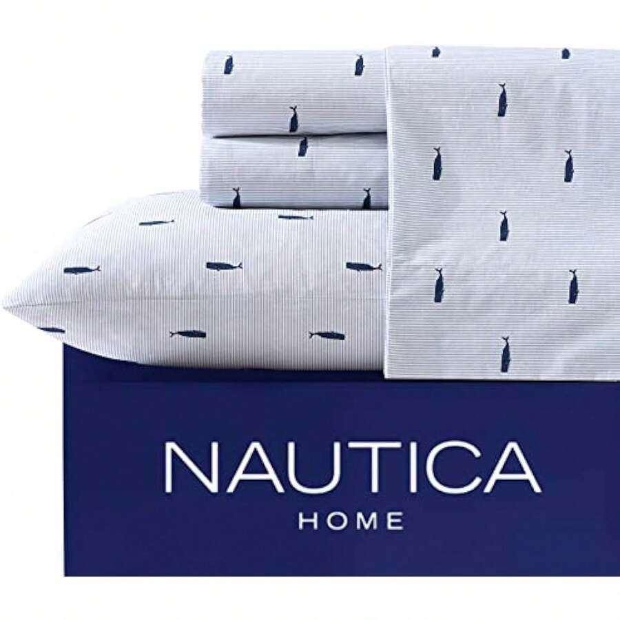 - Full Size Sheet Sets, Cotton Percale Bedding, Crisp & Cool, Coastal - 1 - 查看 1