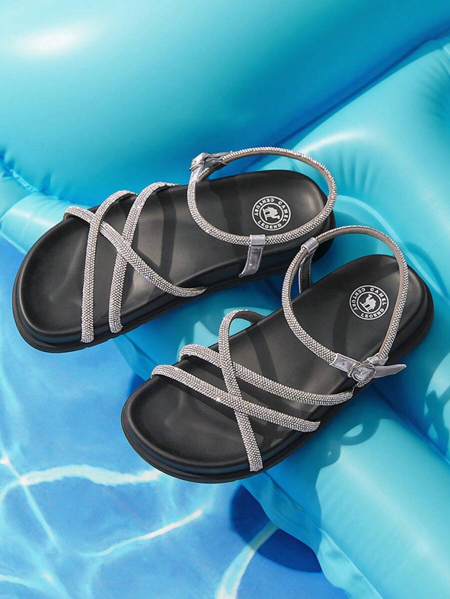 CAMEL CROWN 女士休闲鞋，春夏单带玛丽珍平底鞋，优雅平底鞋，圆头鞋，时尚芭蕾平底鞋 - 銀色 - 查看 1