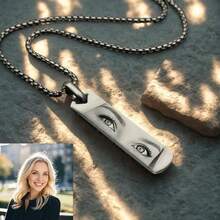 1pc Customized Photo/Text Necklace, Personalized Engraved Eye Pendant Necklace, Mother's Day Gift, Gift For Her, Women's Jewelry, Gold Jewelry, DIY Jewelry, Women's Jewelry, Customized Photo Pendant Stainless Steel, Couples Gift, Perfect Anniversary Gift - Multicolor - View 2