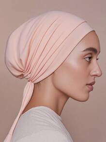 1 Stück HIAJB-Kappen im arabischen Stil des Nahen Ostens für Damen, einfarbig, Seiden-Baumwollmischung, verstellbarer Turban mit Kordelzug, geeignet für den Alltag