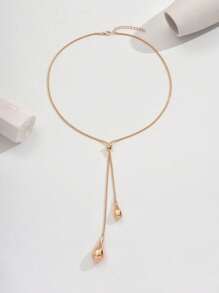 1pc Women's Elegant Y-Shape Necklace, Fashion Teardrop Pendant Box Chain Pullring Tassel Long Necklace Jewelry Accessory