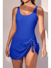 Eomenie One Piece Swimdress Swimsuits For Women Tummy Control Swim Dresses Skirt Bathing Suit - Royal Blue - View 3