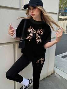 2 Pieces Teen Girls Chic Leopard Set Y2K Vibes Trendsetter Must-Have Summer Wear