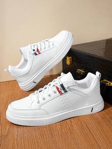 ​Men's White Leather Sneakers - All-Day Comfort Non-Slip Sole, Clean Simple Styling For Any Outfits​ - 白色 - 查看 4