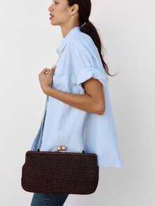 Dedoo 2025 New Handwoven Raffia Shoulder Bag With Extended Strap, Women's One Shoulder Diagonal Envelope Bag - Coffee - View 2