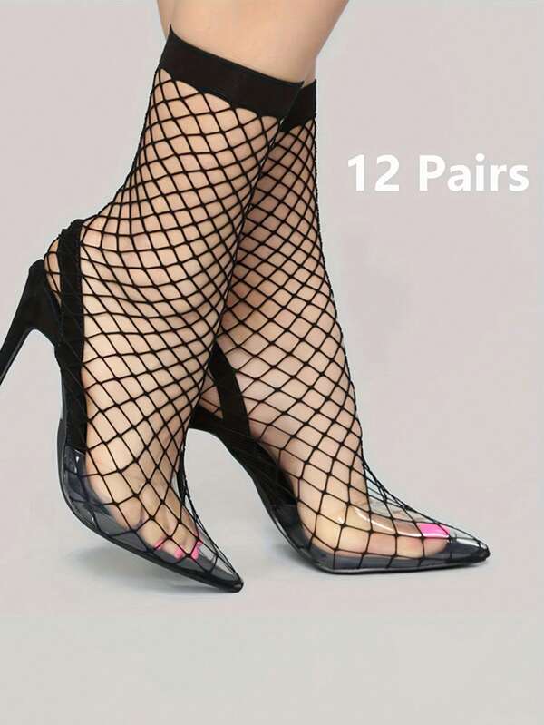 12 paires de chaussettes fines et transparentes type filet pour les chevilles, chaussettes courtes élastiques ajourées en filet pour femmes