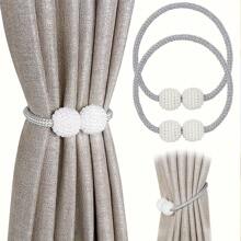 2 pièces Embrasse de rideau magnétique avec ornements de fausse perle - Boucles de corde en polyester classiques pour la décoration de la maison et de la pièce, accessoires élégants de traitement des fenêtres, rideaux pour le salon, le rangement des bébés