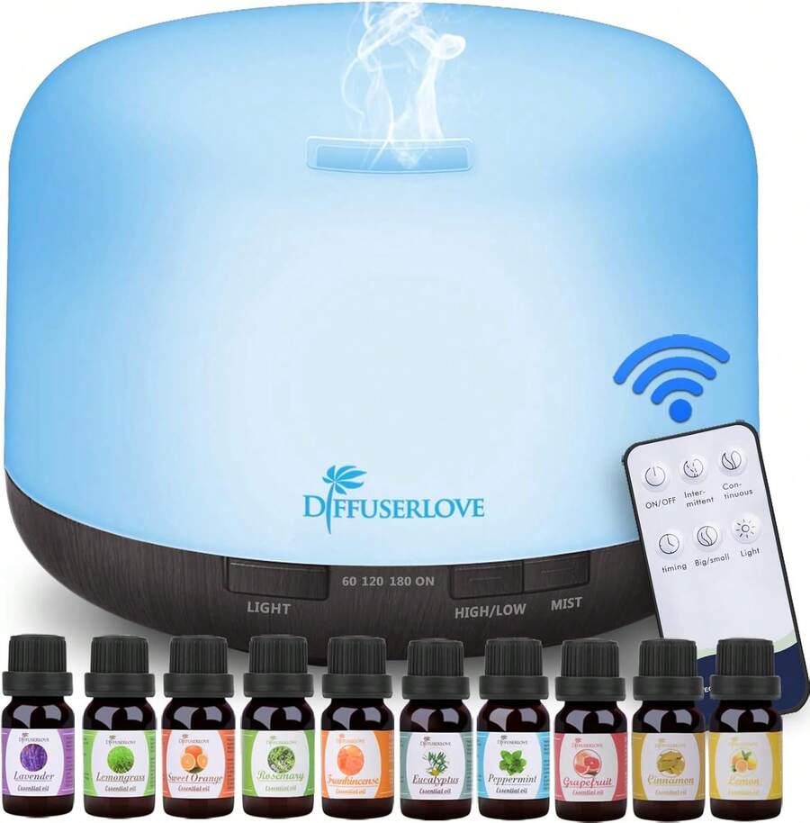 Diffuserlove Diffuser Essential Oil Diffusers 500ML Remote Control Aroma Diffuser Cool Mist Aromatherapy Diffuser With Mute Design, Timer And Auto Shut-Off For Office Living Room Yellow/Black - Đen - Xem 1
