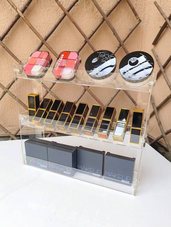 1 pieza Estantería organizadora de 3 niveles de acrílico transparente montada en la pared para gafas de sol, maquillaje y esmalte de uñas