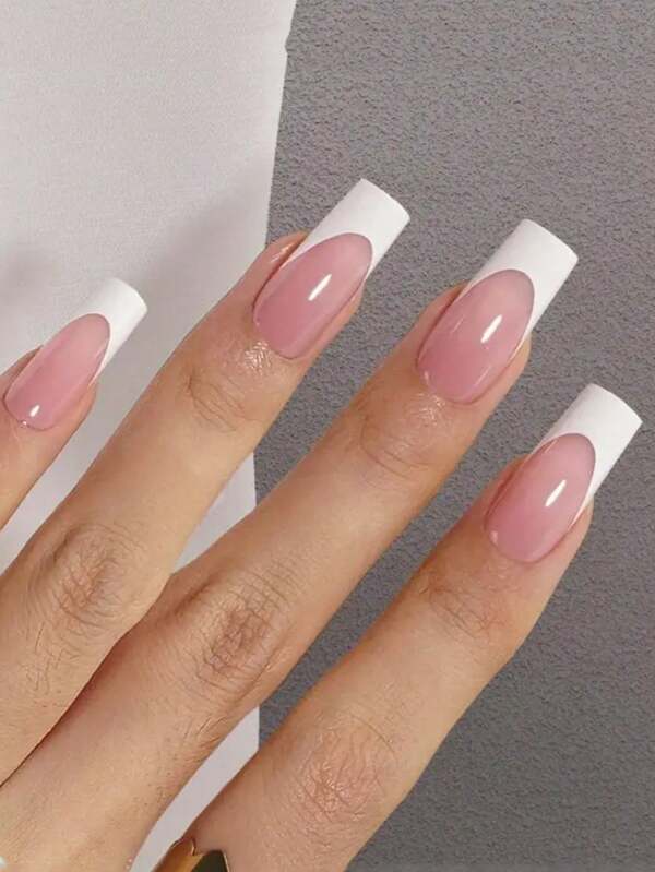 96pcs/4 Sets Of Rectangular Shape Simple Gradient French Fake Nails, Can Be Soaked In Acrylic Fake Nails For Extension, Suitable For DIY Fake Nails For Women And Girls