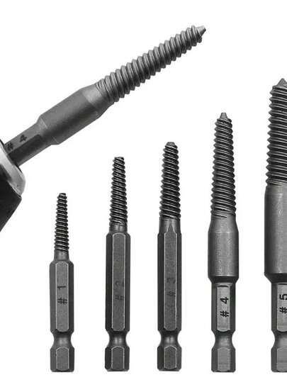 Kit 5 Pçs Extrator De Parafuso Quebrado Removedor Conjunto Centro Brocas Elétrica Hexagonal