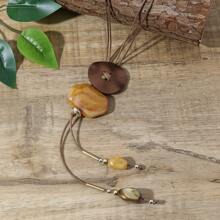 1pc Handmade Casual Vacation Style Aluminum Alloy & Resin Long Necklace, Shape & Color Vary, Floral Pattern Color & Placement Random