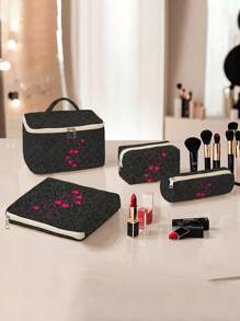 4-Piece/Set Quilted Random Pattern Ballpoint Pen Core Multi Functional Travel Makeup Bag, Large Capacity Makeup Bag, Makeup Bag, Skincare Bag, Large Capacity Travel Makeup Bag, Makeup Bag, Skincare Bag, Toilet Bag Packaging Box, Travel Necessities, Cruise Necessities, Dormitory Necessities,