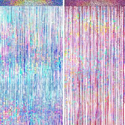 3 Packs Pink Foil Fringe Curtains - Glitter Metallic Tinsel Backdrop Streamers (6.6ft) Pink Birthday Decorations-For Birthday, Wedding, BabyShower, Bachelorette, Princess Party, Cowgirl Theme, 70s/80s/90s Disco, Gender Reveal, Bridal Shower, Anniversary, Photo Booth Decorations (Iridescent Pink Party Supplies)