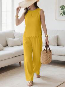 Summer Women'S Sleeveless Strappy Tie-Waist Pants, New Fashion Pants. - Màu vàng - Xem 3