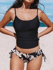 Women's Tankini Sets Two Piece Swimsuit Scoop Neck Ruched Adjustable Straps Drawstring Mid Rise
