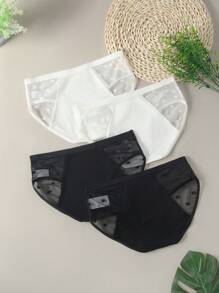4 pièces Culottes taille basse sexy style triangle en maille transparente de couleur unie pour femmes. Série ultra fine en maille semi-transparente, modèle simple et personnalisé pour l'été.