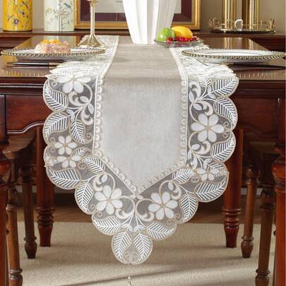 1 pezzo Tappeto da tavolo in velluto 100% poliestere con delicato pizzo ricamato 3D, elegante per la decorazione della casa, cucina, tavolo da pranzo, mobile, tavolino da caffè, supporto TV, tovagliette, feste in famiglia, matrimoni, feste in villa, regali, interno/esterno, campeggio, adatto per tutte le stagioni, disponibile in varie misure