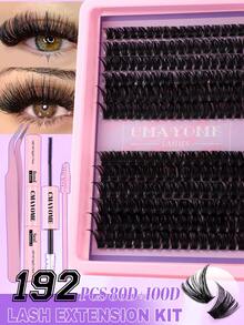 CMAYOME 192/240 piezas Kit de extensión de pestañas, Kit de extensión de pestañas DIY, (8-16 mm) Kit de racimos de pestañas individuales Curl D, Kit de extensión de pestañas con adhesivo y sellador y herramienta aplicadora, Kit de pestañas para uso diario, fiesta, viaje o como regalo para familiares y amigos, racimos de pestañas, pegamento para pestañas, kit de pestañas individuales, pestañas, pestañas postizas - Negro - Ver 14