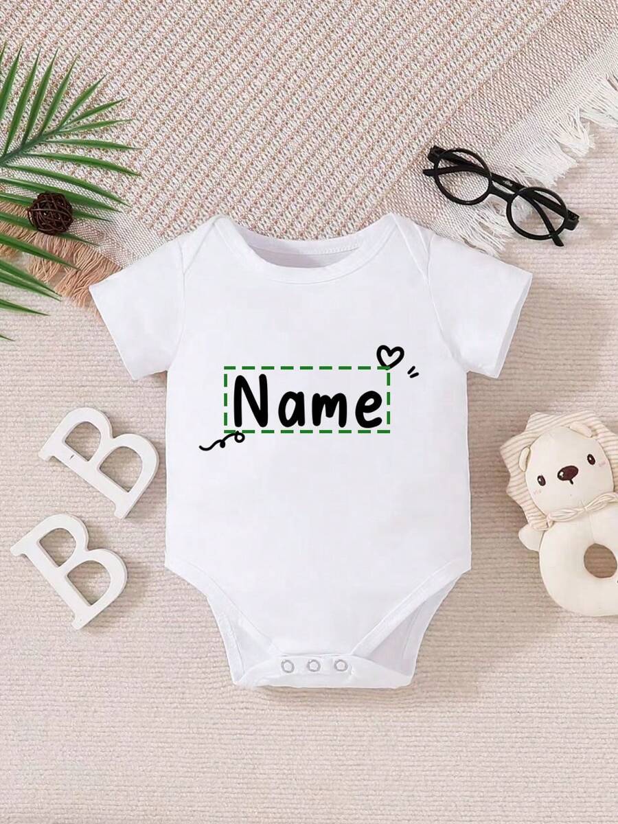 [Customized] Personalized Name Custom Baby Girl Short Sleeve Bodysuit, Cute Casual - White Round Neck Style, Comfortable & Breathable,Chic Autumn,Baby Gift, Commemorative,New Year Glamour