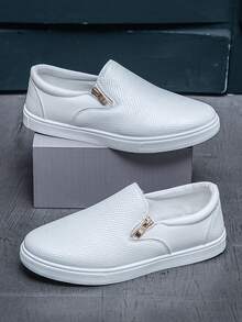Men's Fashionable Casual Sport Sneakers, Breathable Low-Top Slip-On Loafer Shoes - White - View 3