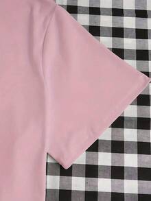 Camiseta gráfica de mujer de manga corta con cuello redondo, de moda con estampado de corazón,Camiseta de Mujer, Manga Corta, Cuello Redondo, Ropa Casual para Primavera y Verano, Blusa Moderna de Moda, para uso diario casual - Rosa - Ver 3