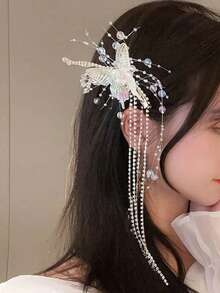 水晶蝴蝶流苏发夹，完美适用于新娘盘发、节日拍照或作为优雅的头饰。情人节配饰